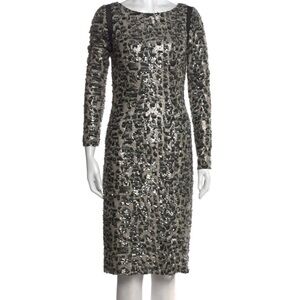 Sequin Long Sleeve Dress - Silver and Black